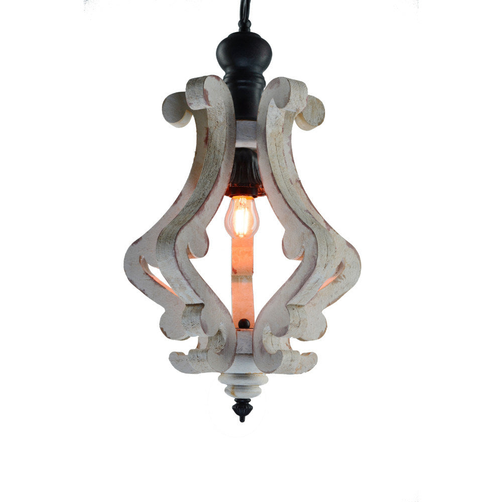 Perth Wooden Chandelier With Metal Chain And One Bulb Holder, White