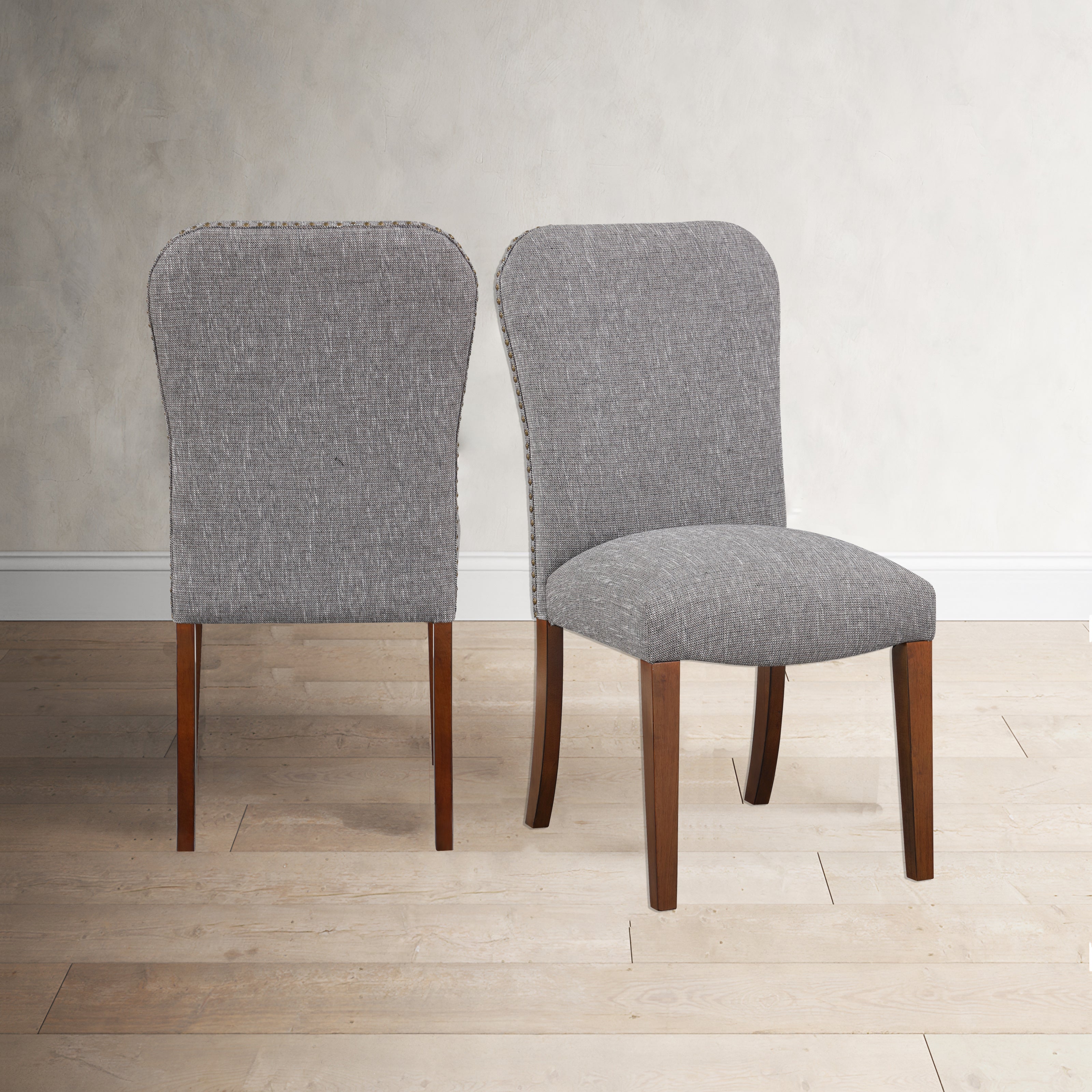 Sophia Ashen Grey Dining Chair in Performance Fabric with Nail Heads - Set of 2