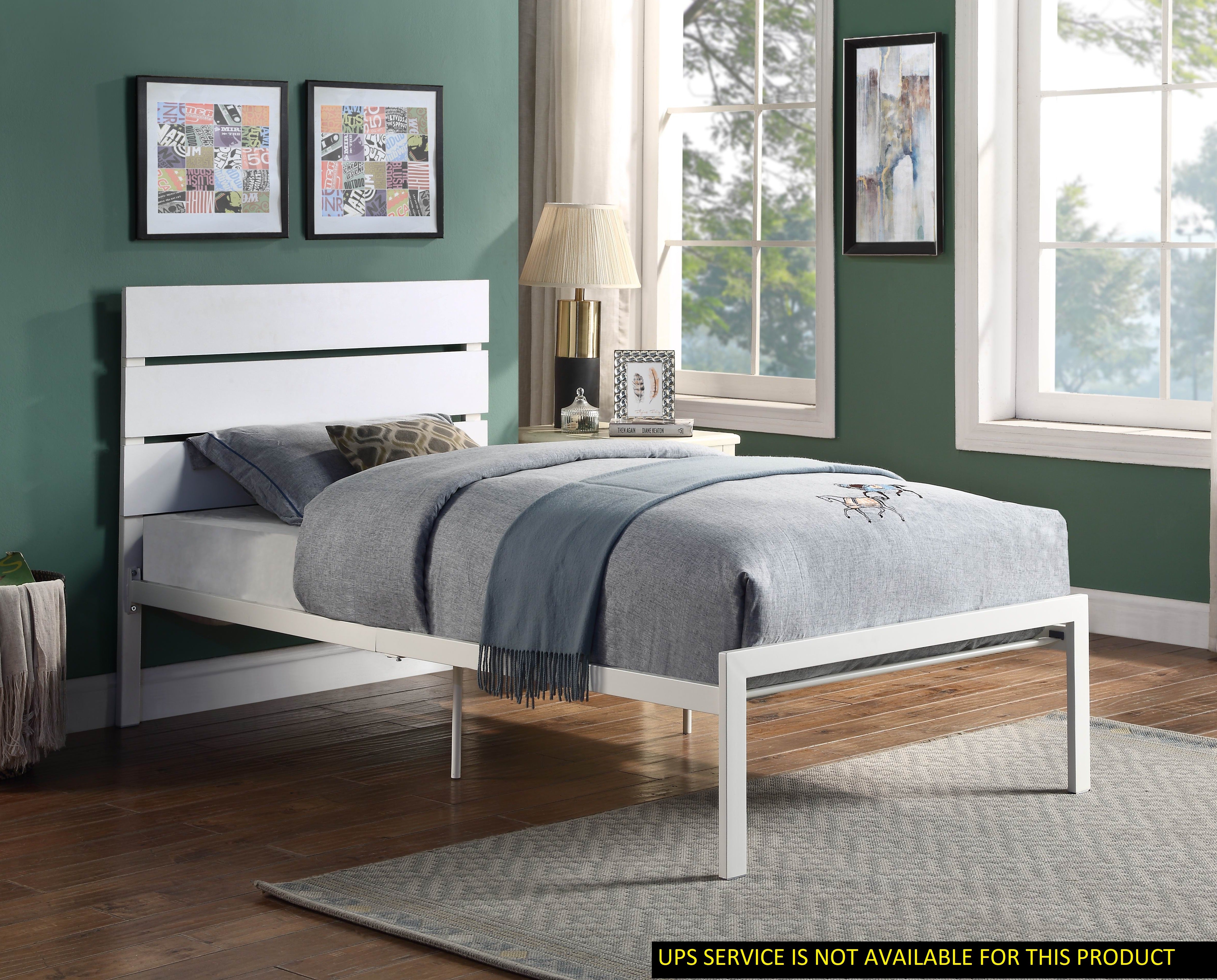 White Metal Frame Twin Size Bed 1pc Casual Style Bedroom Furniture