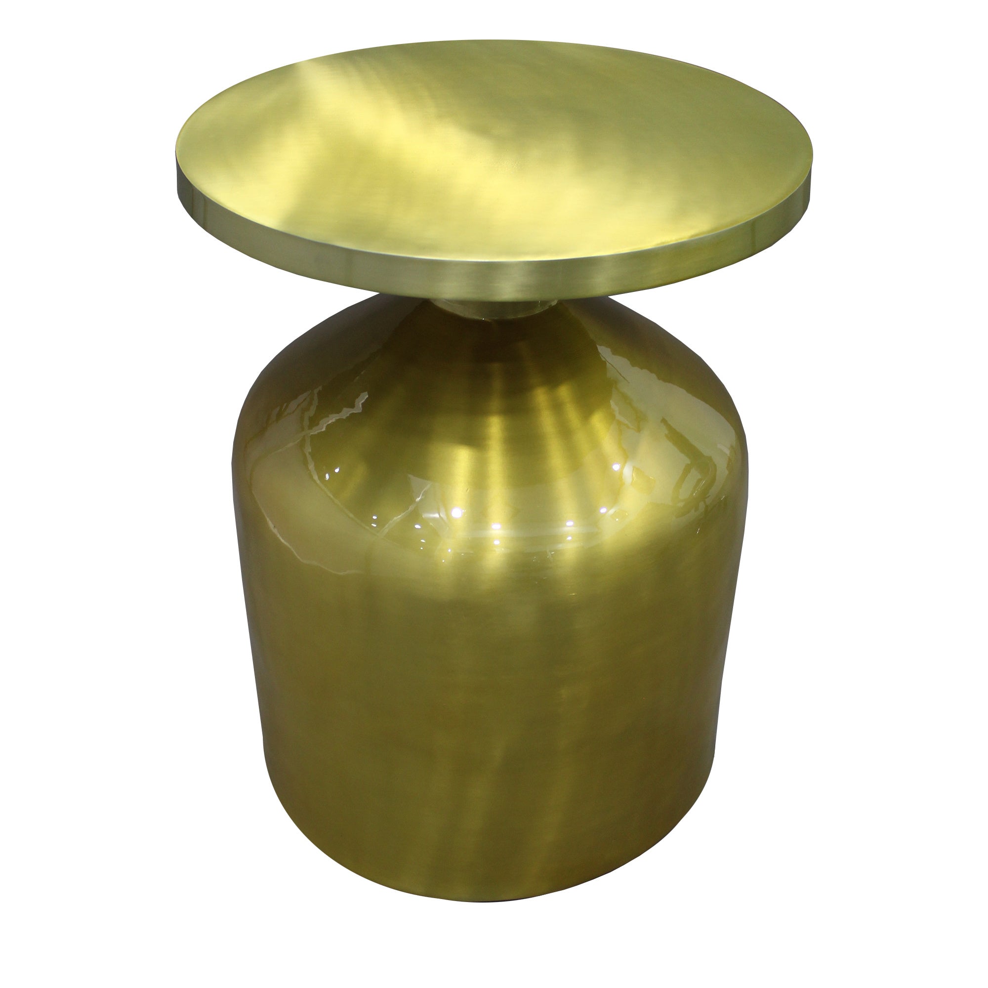 24 Inch Metal Frame End Table with Round Top and Bottle Shape Base, Gold