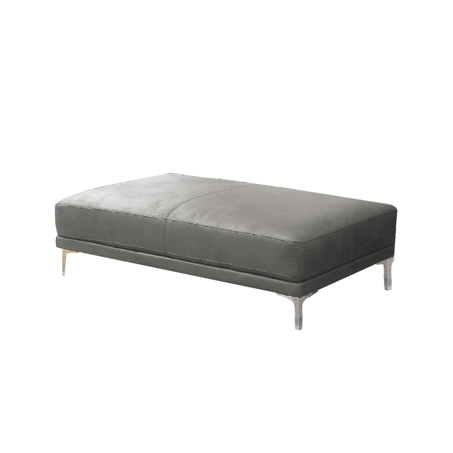 Faux Leather Upholstered Cocktail Ottoman in Antique Grey Finish