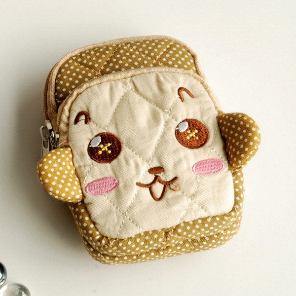 [Lovely Monkey] Embroidered Applique Fabric Art Wallet Purse/ Pouch Bag (2.9 X 4.7 X 0.98 inches)