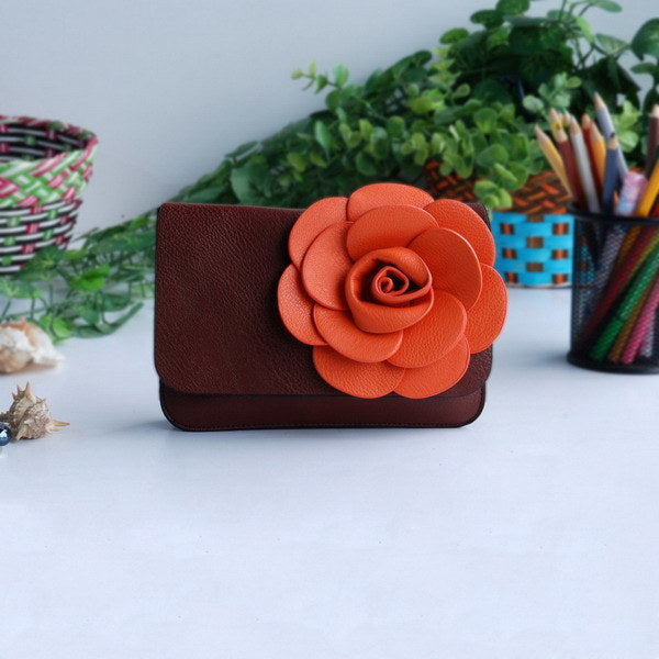 [Luxurious Coffee] Flower Leatherette Clutch Shoulder Bag Clutch Casual Purse