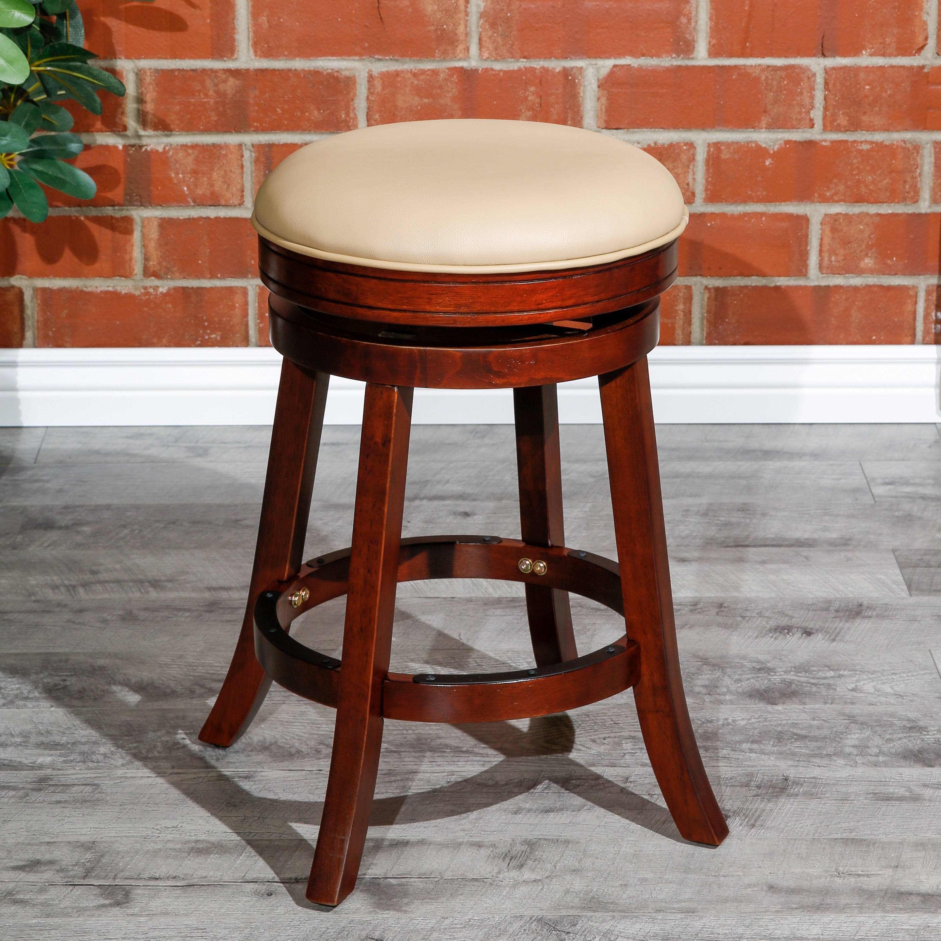 24" Counter Stool, Cherry Finish, Bone Leather Seat