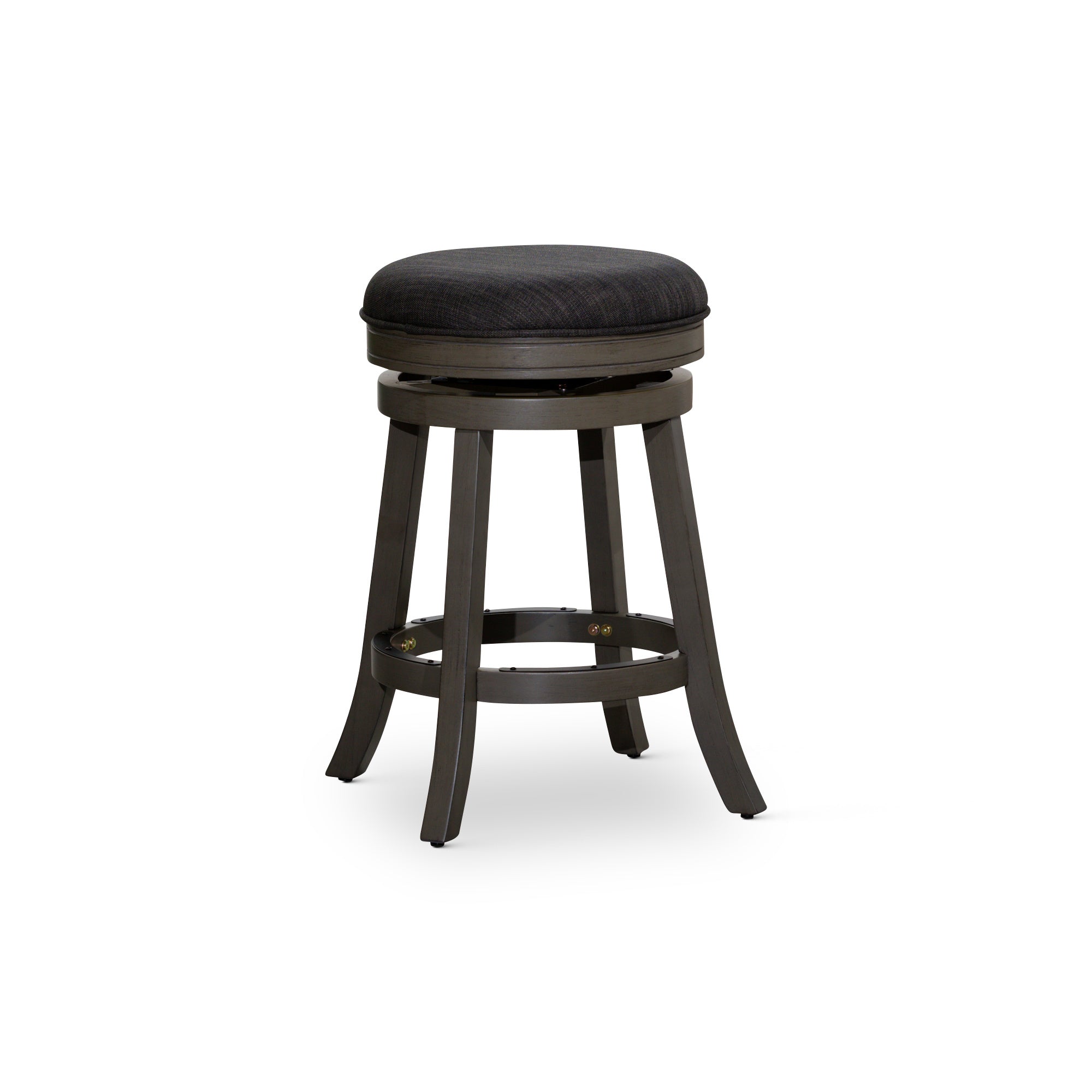 24" Counter Stool, Weathered Gray Finish, Charcoal Fabric Seat