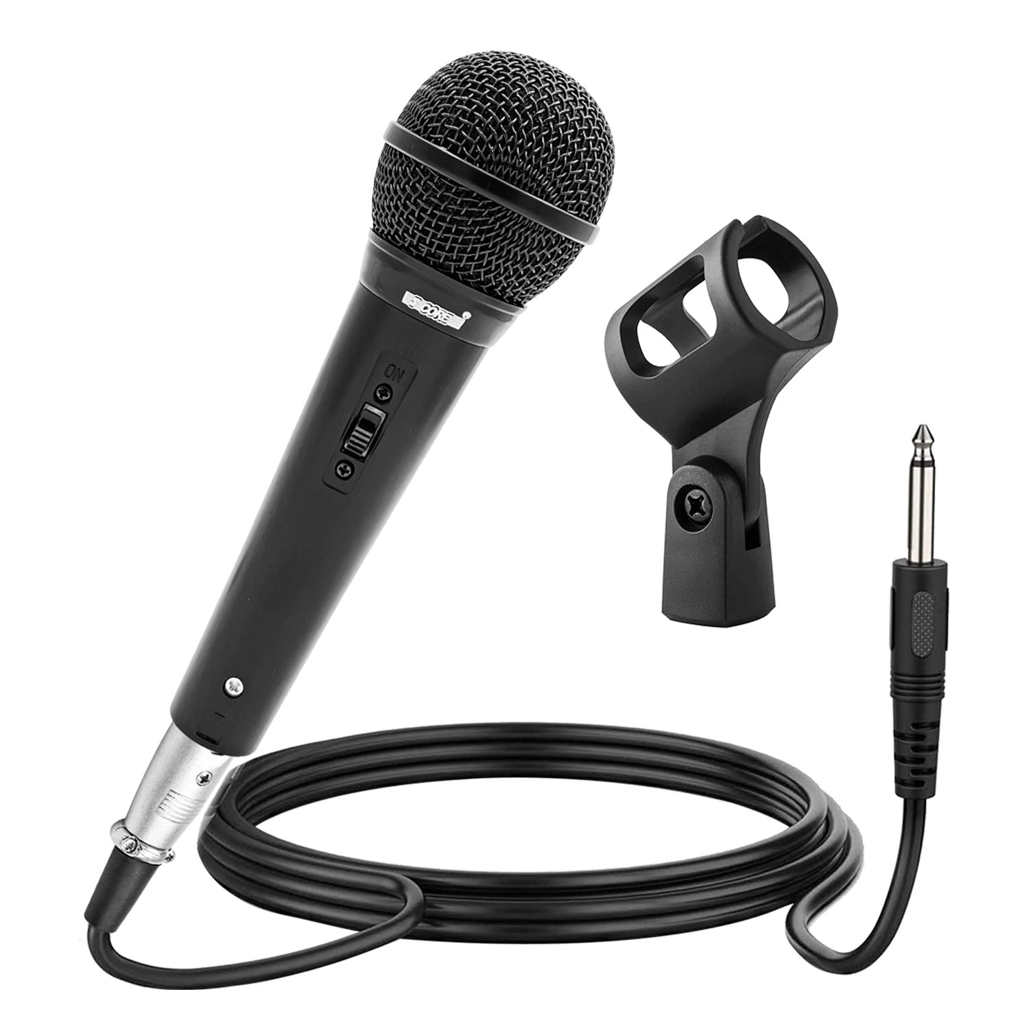 5 Core Microphone Wired Vocal Dynamic Cardioid Handheld Unidirectional Mic with 16ft Detachable XLR Cable to ¼ inch Audio Jack and On/Off Switch for Karaoke Singing Pair - PM 101 Black