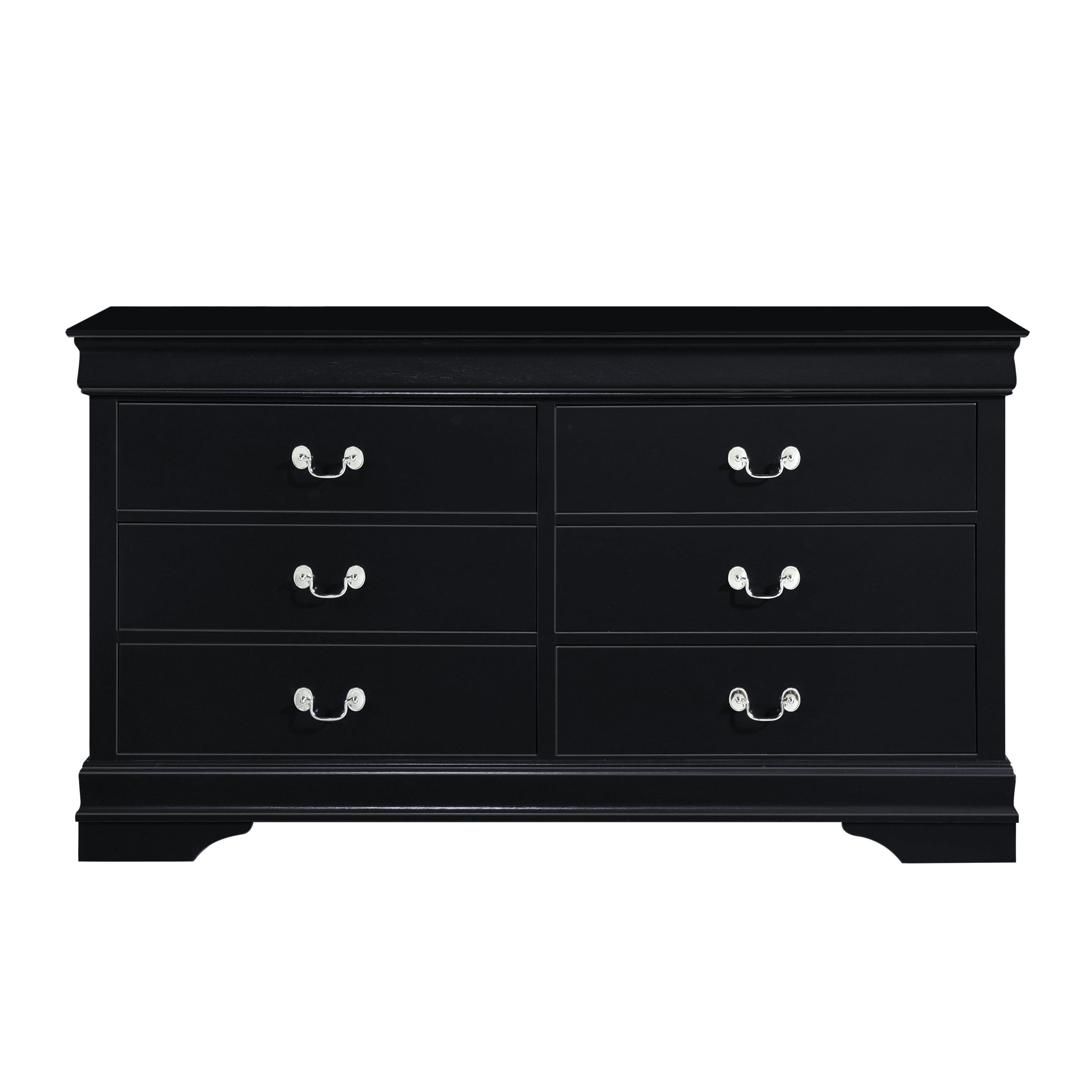 Traditional Design Black Finish Dresser of 6x Drawers 1pc Classic Louis Phillippe Style Bedroom Furniture