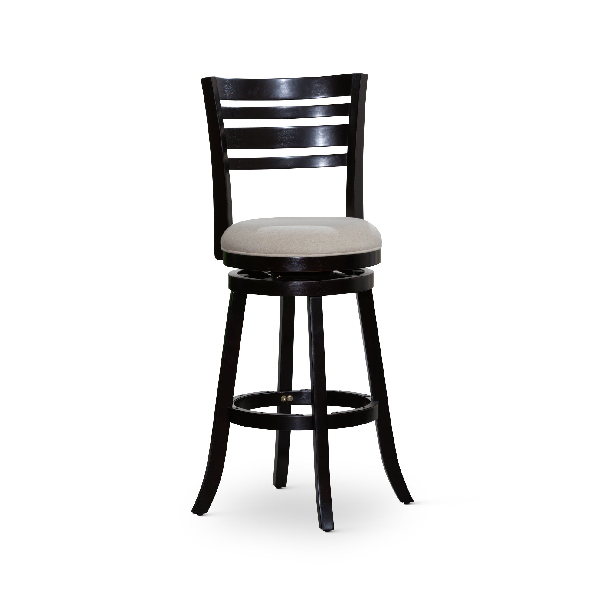 30" Bar Height Slat Back Swivel Stool, Espresso Finish, Beige Fabric Seat