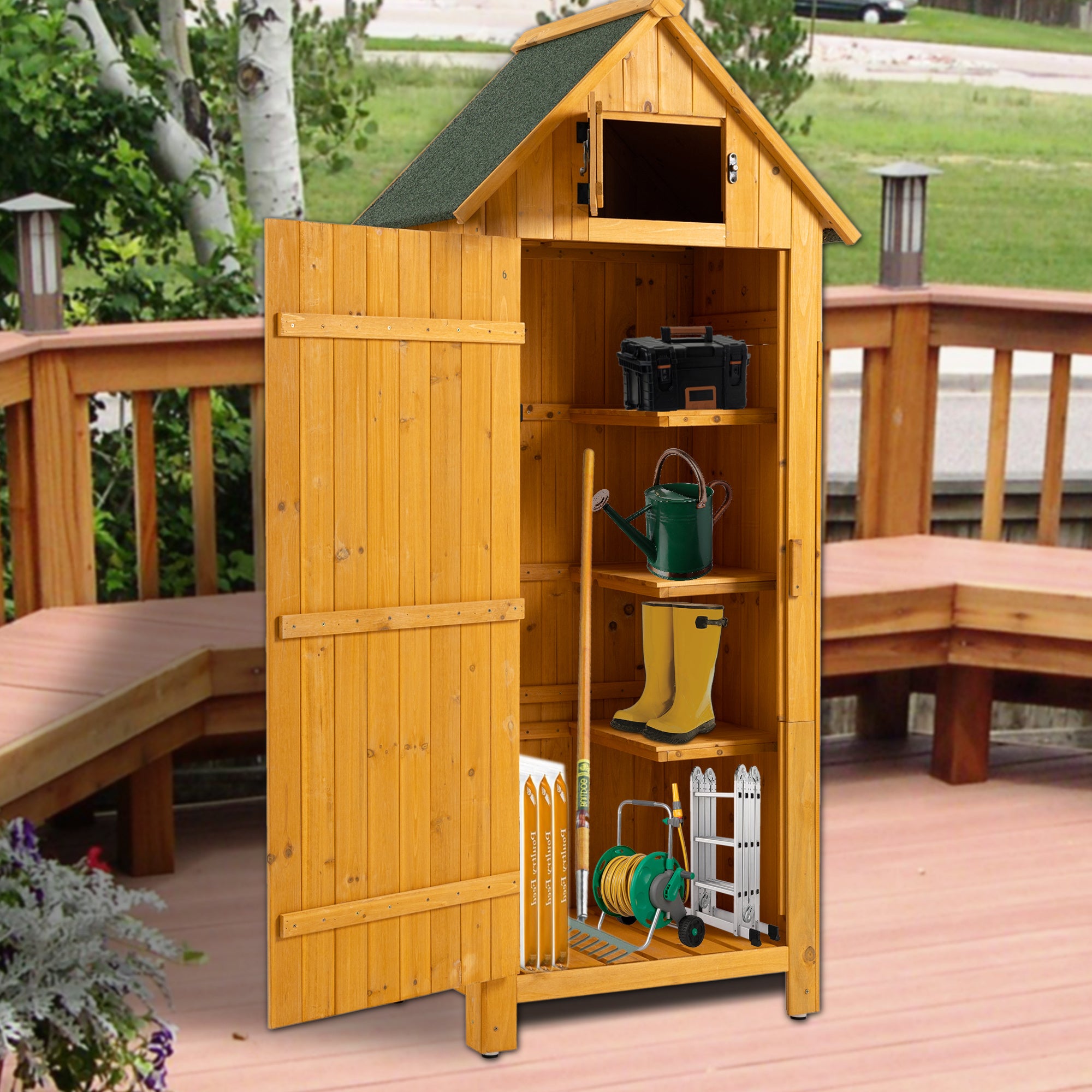 30.3"L X 21.3"W X 70.5"H Outdoor Storage Cabinet Tool Shed Wooden Garden Shed Natural