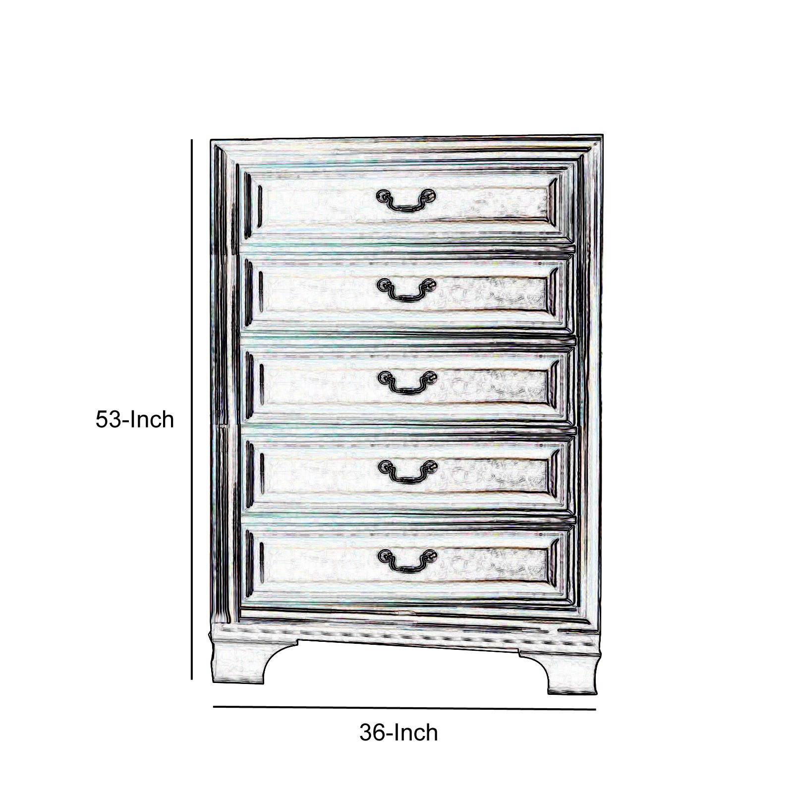 53 Inch Modern Tall Dresser Chest, Wood, 5 Drawers, Molded, Cherry