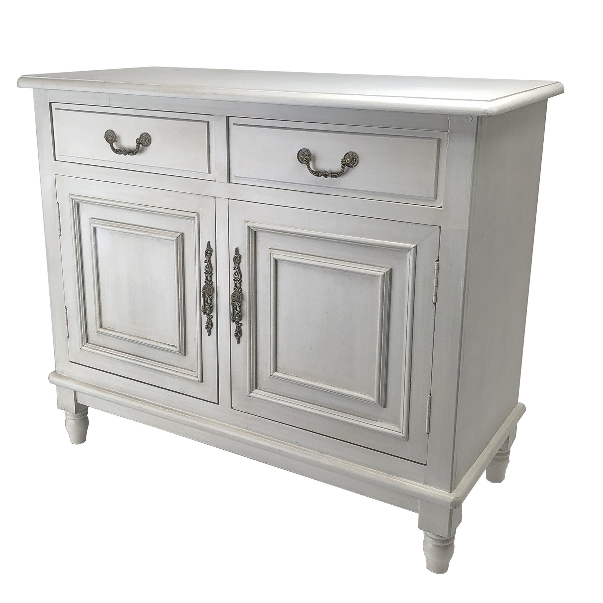 42 Inch Modern Wood Accent Cabinet Console; 2 Storage Drawers; White