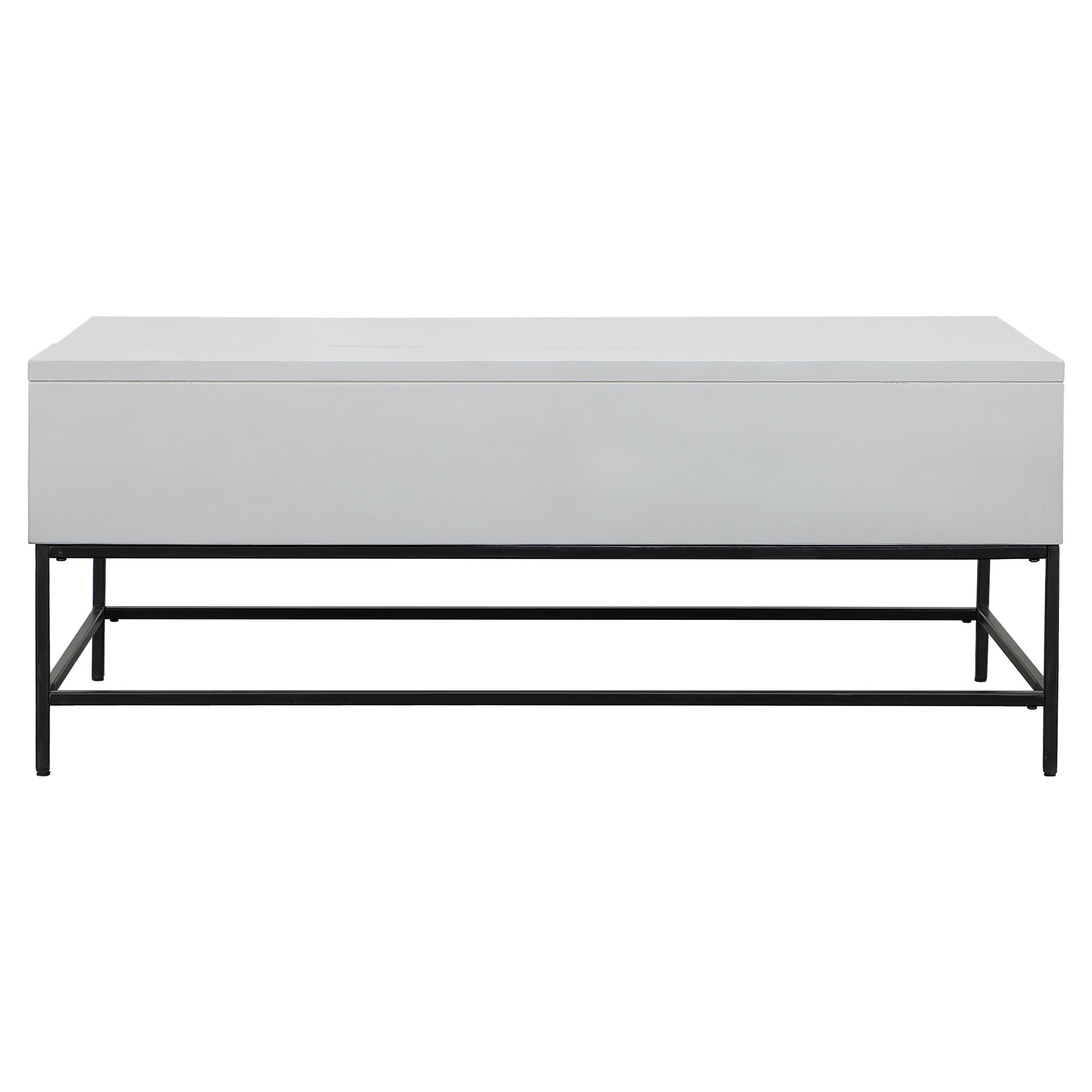 45 Inch Rectangular Mango Wood Coffee Table, Lift Top Storage, Iron Frame, White, Black