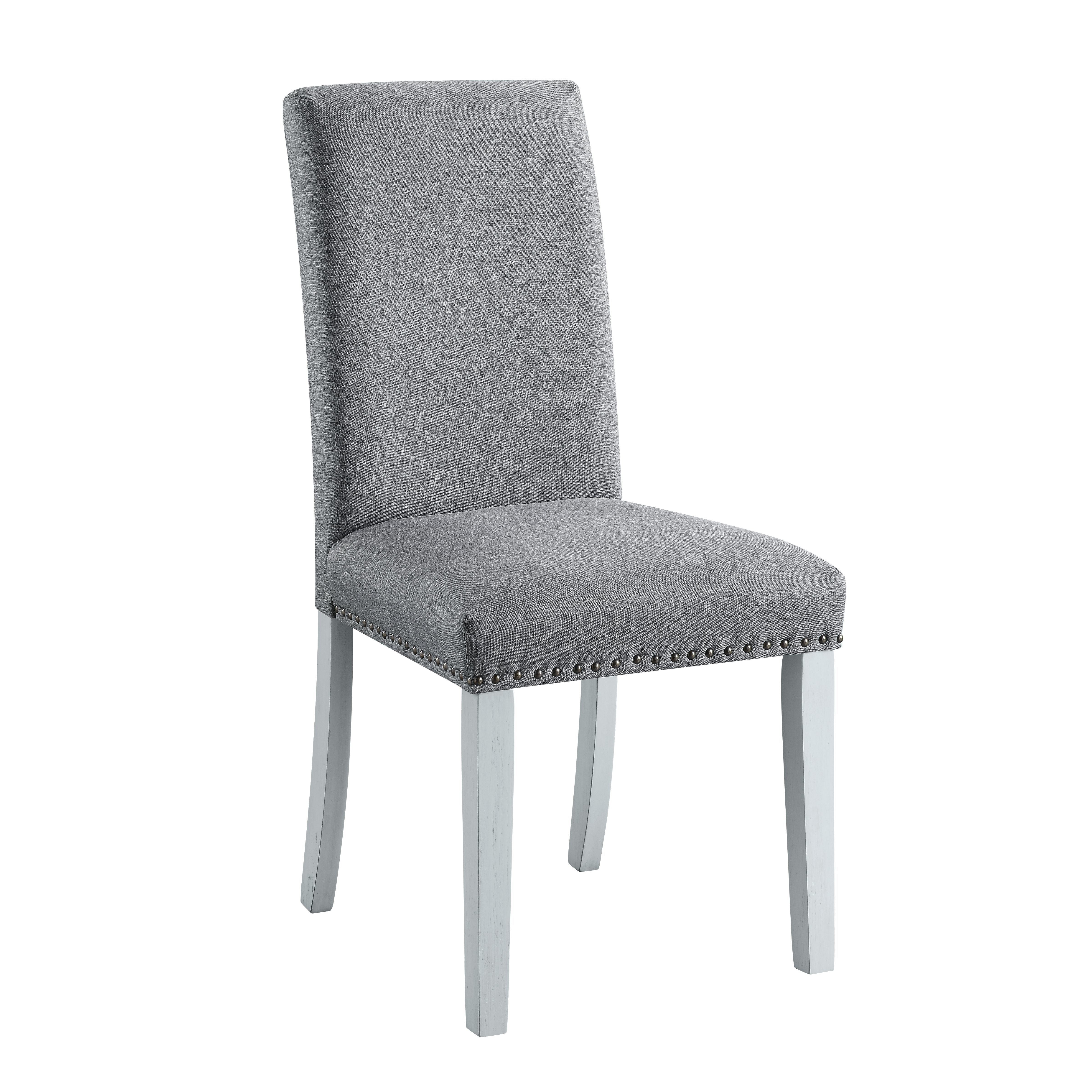 ACME Lanton SIDE CHAIR (SET-2) Gray Linen & Antique White Finish DN01452