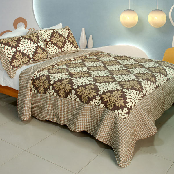 [Noble Snowflake] 100% Cotton 3PC Vermicelli-Quilted Patchwork Quilt Set (Full/Queen Size)