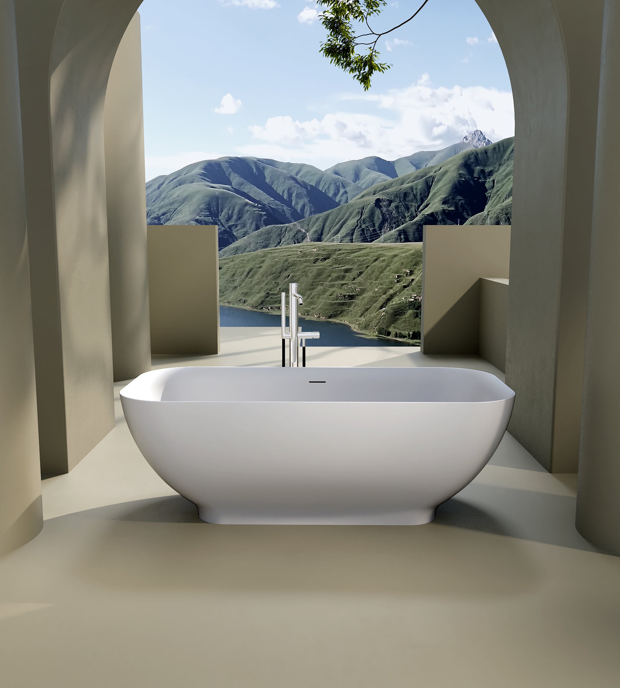 Luxury Solid Surface Freestanding Soaking Bathtub with Overflow and Drain in Matte White, cUPC Certified - 67*29.5 22S04-67