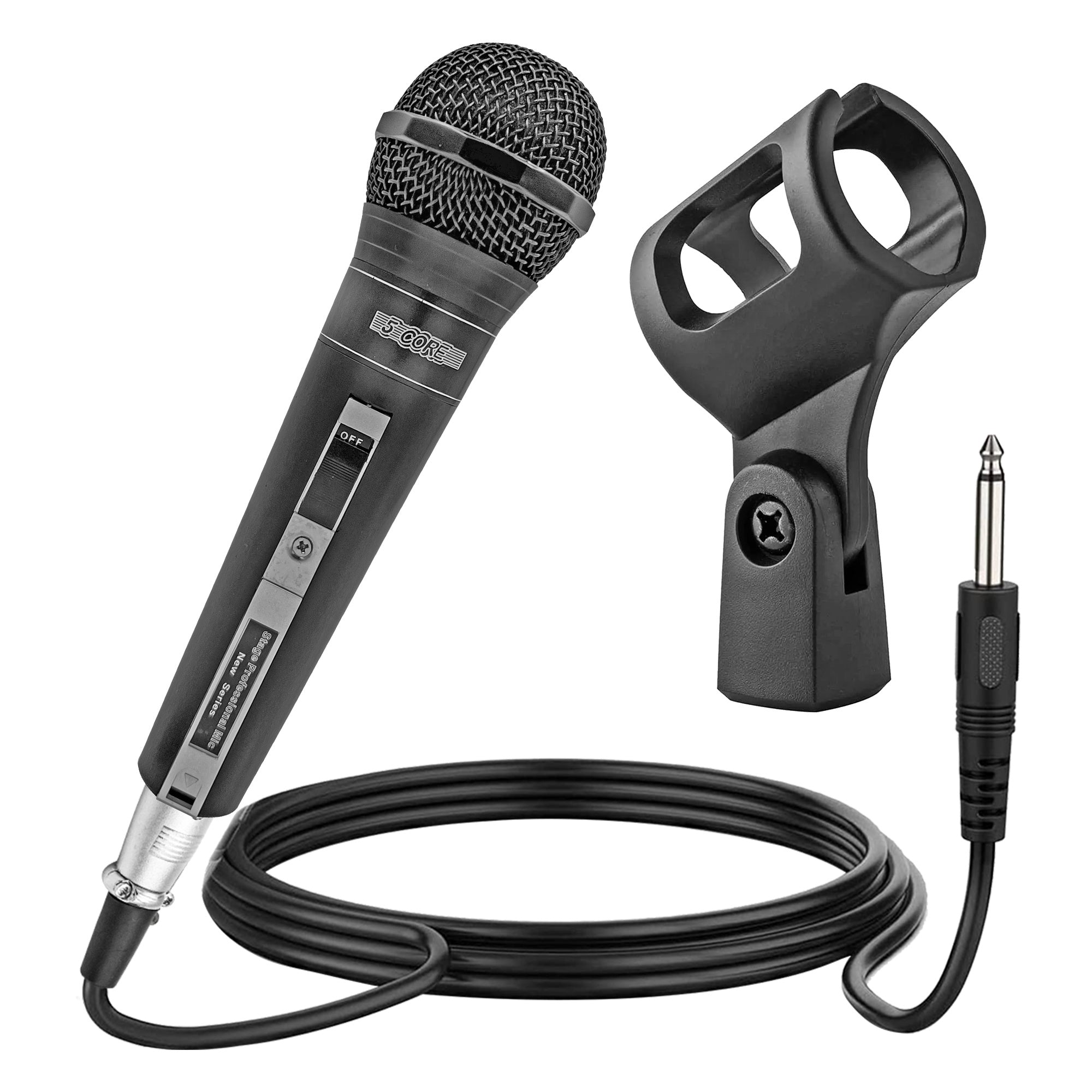 5 Core Microphone Wired Dynamic Vocal Handheld Karaoke Mic Cardioid Unidirectional Microfono w On and Off Switch Includes XLR Audio Cable Mic Holder PM 757