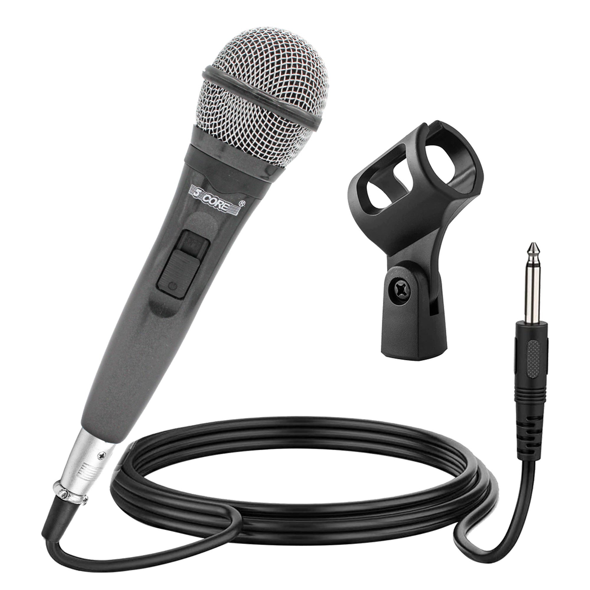 5 Core Microphone Wired Karaoke Dynamic Vocal Handheld Mic Cardioid Unidirectional Microfono w On and Off Switch Includes XLR Audio Cable Mic Holder PM 600