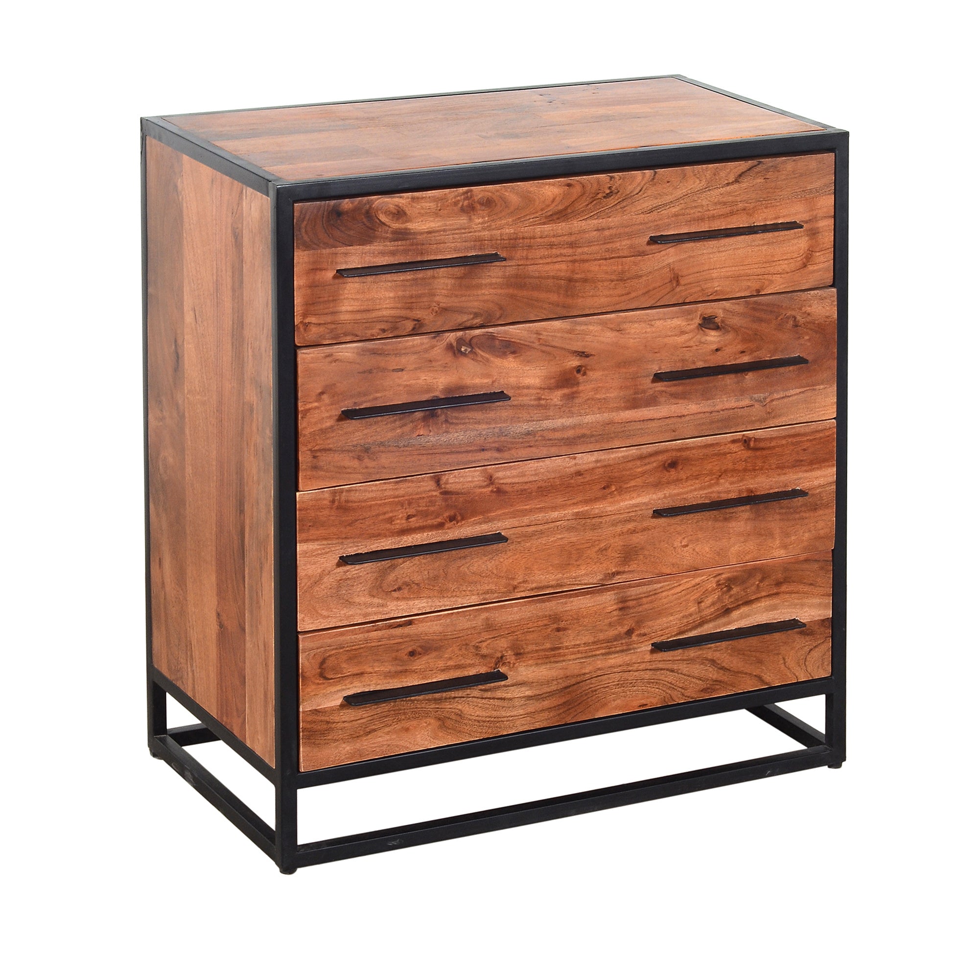 Handmade Dresser with Grain Details and 4 Drawers, Brown and Black