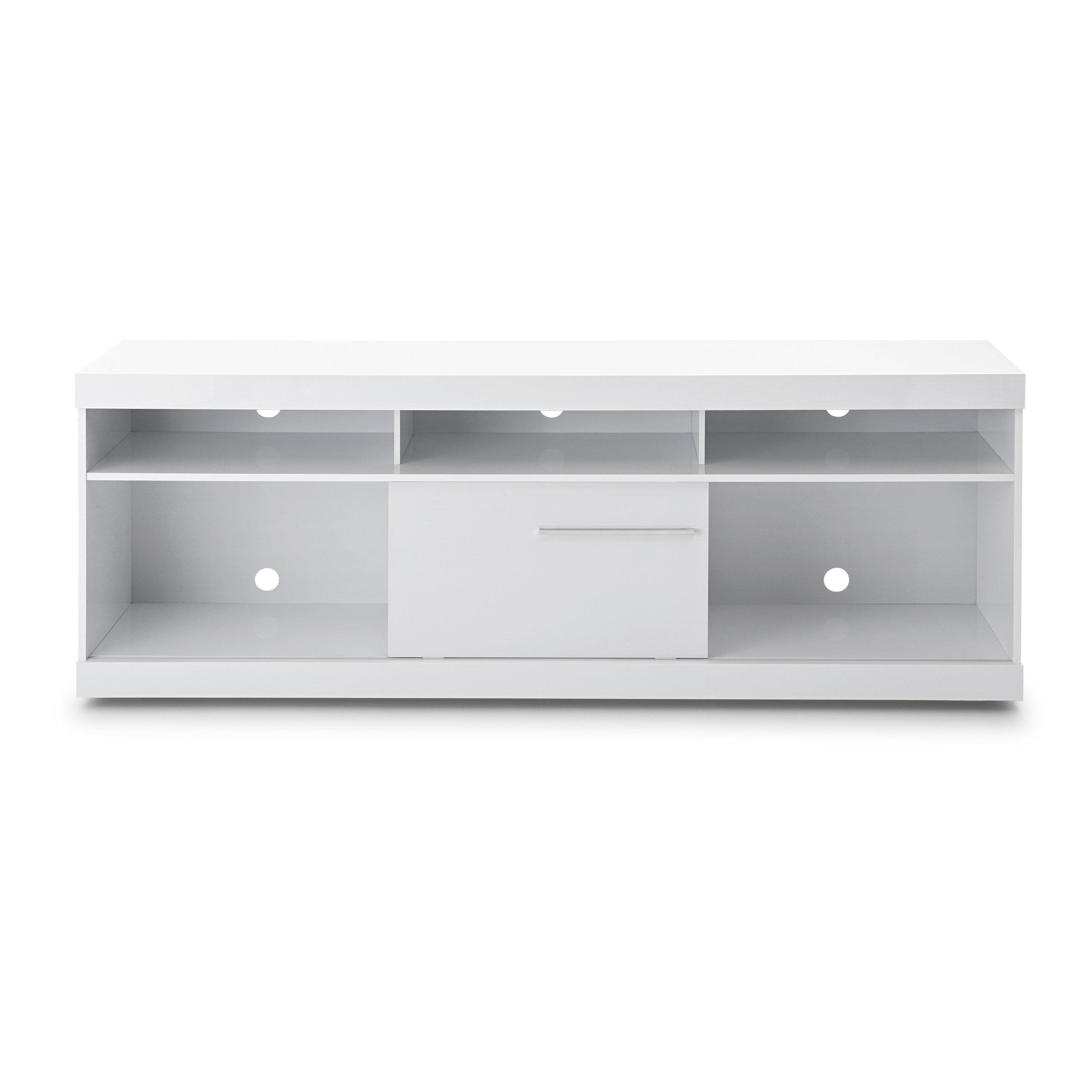 Hud 71 Inch Modern TV Console Media Entertainment Center, 5 Open Compartments, 1 Sliding Door, White