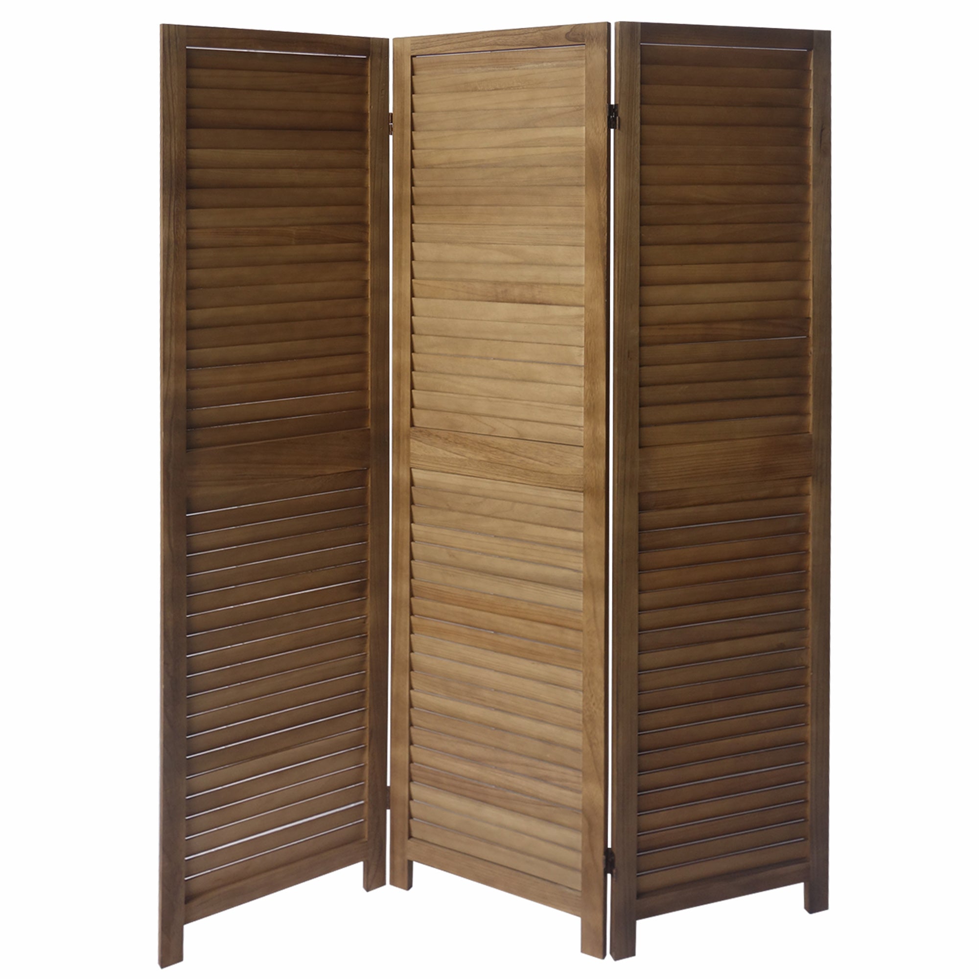 67 Inch Paulownia Wood Panel Divider Screen, Shutter Design, 3 Panels, Natural Oak Brown