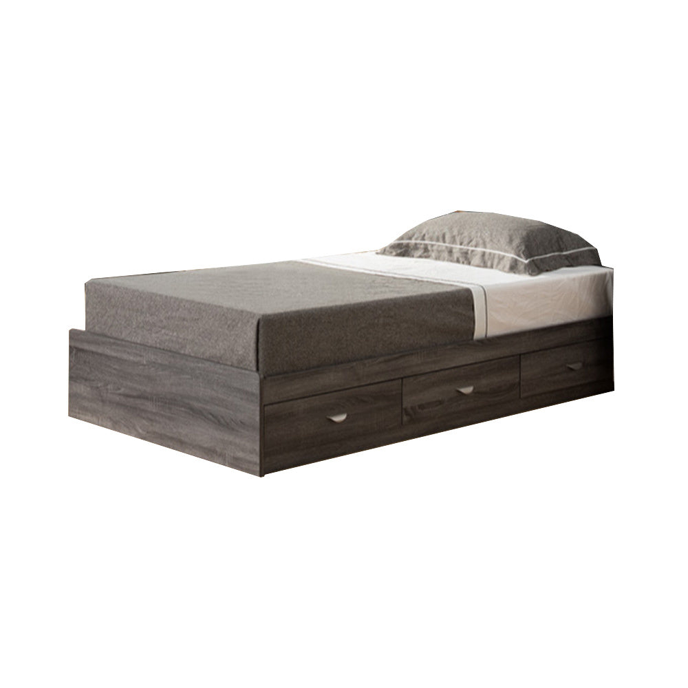 Grained Wooden Frame Twin Size Chest Bed with 3 Drawers, Distressed Gray