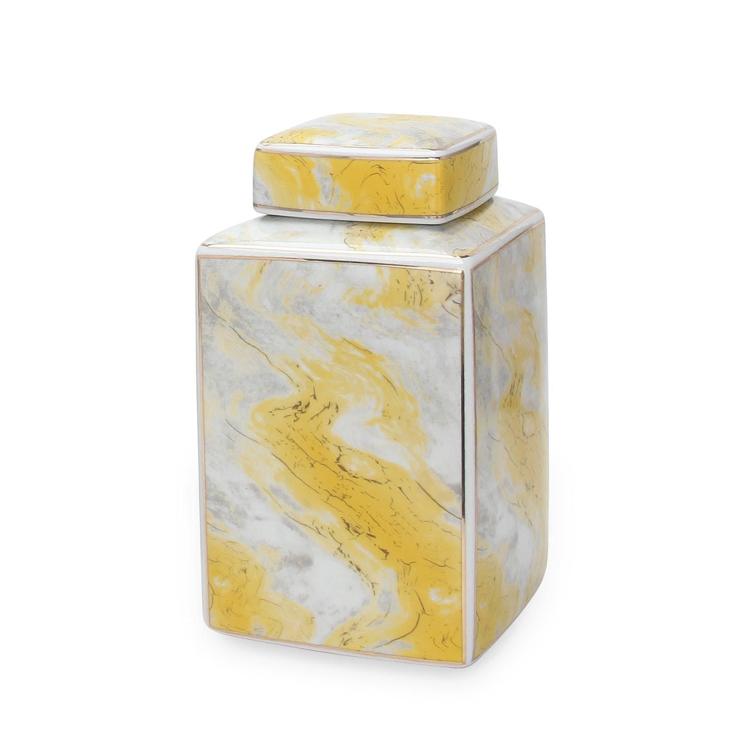 Square Glass Ginger Jar with Gold and Gray Marble Design