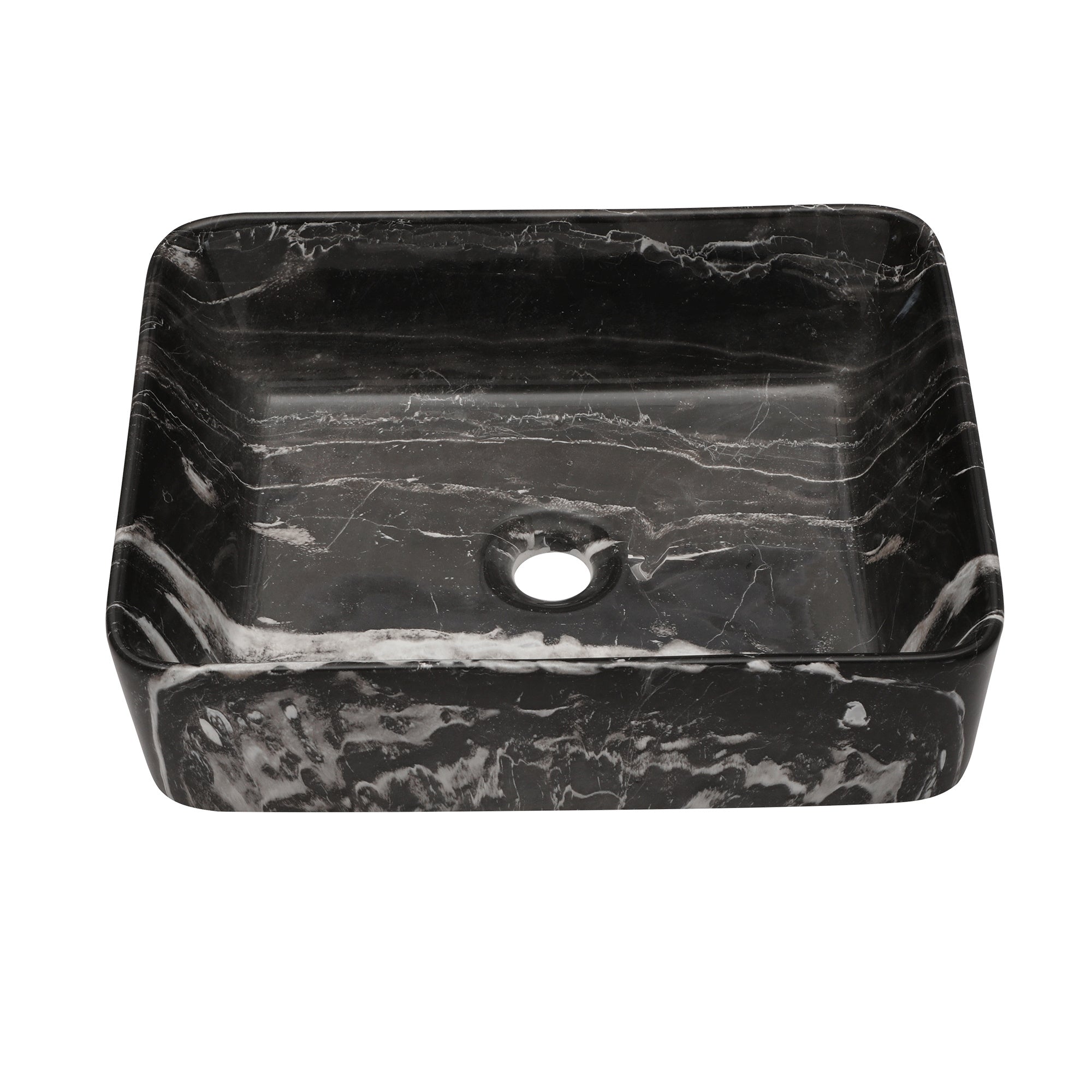 19"x15" Black and Gray Marble Pattern Ceramic Rectangular Vessel Bathroom Sink