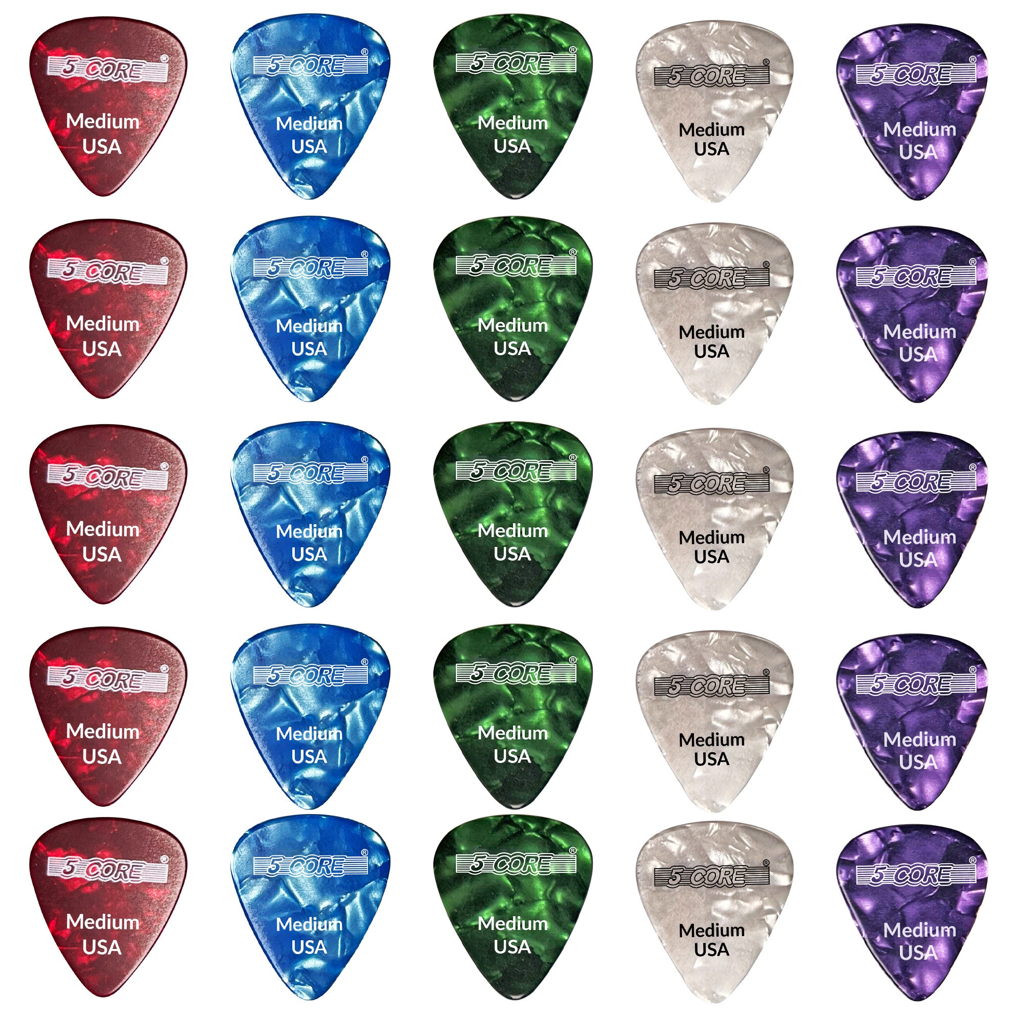 5 Core Guitar Picks 20 Pcs | Guitar Pick for Bass, Electric, Acoustic| Medium Gauge Durable Premium Celluloid Guitar Picks 0.71mm| 4xRed, 4xGreen, 4xWhite, 4xPurple, 4xBlue- G PICK M RGWPB 20PK