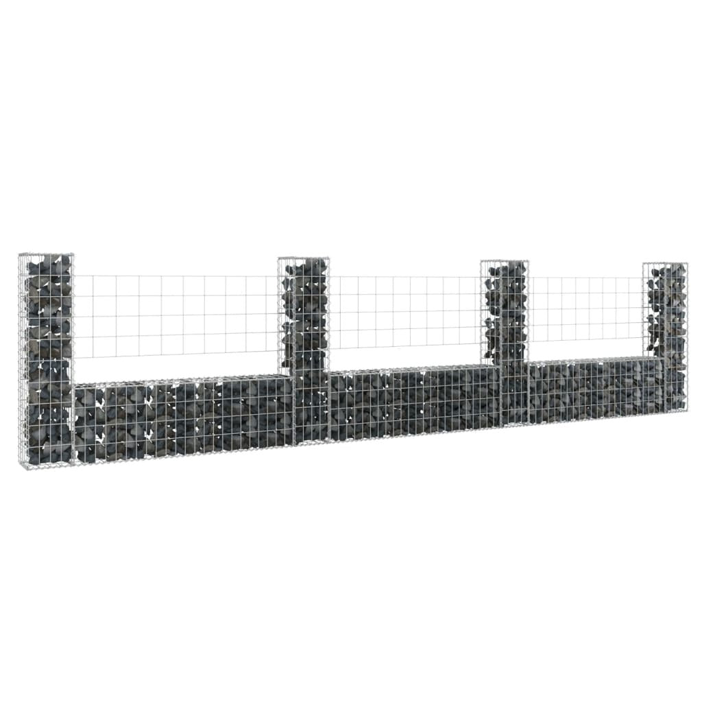 U-shape Gabion Basket with 4 Posts Iron 149.6"x7.9"x39.4"