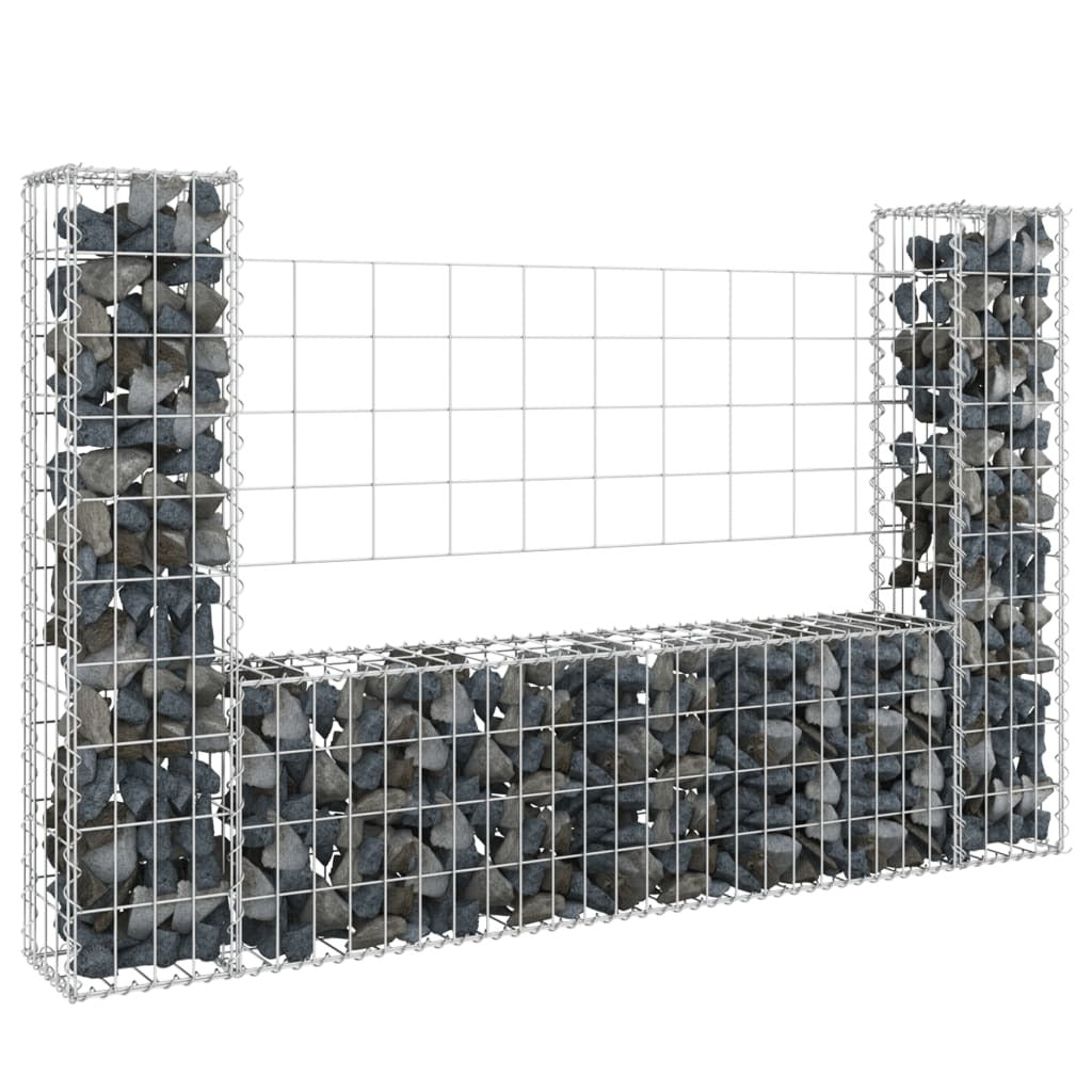 U-shape Gabion Basket with 2 Posts Iron 55.1"x7.9"x39.4"