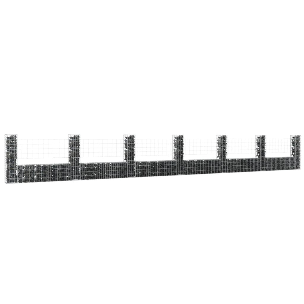 U-shape Gabion Basket with 7 Posts Iron 291.3"x7.9"x39.4"