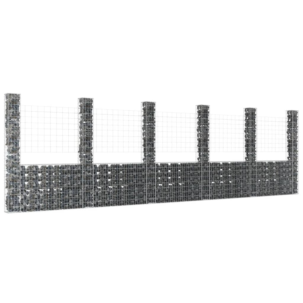 U-shape Gabion Basket with 6 Posts Iron 244.1"x7.9"x78.7"