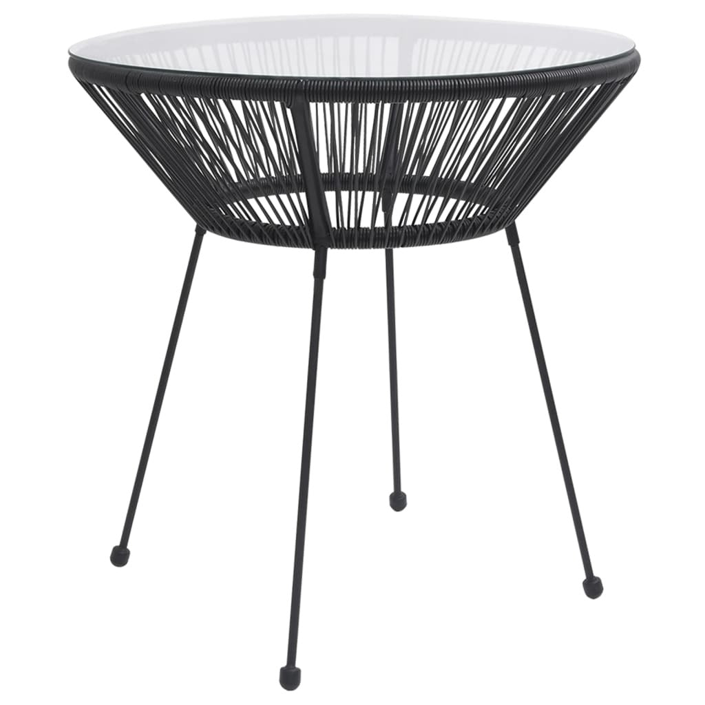 Patio Dining Table Black Ø27.6"x29.1" Rattan and Glass