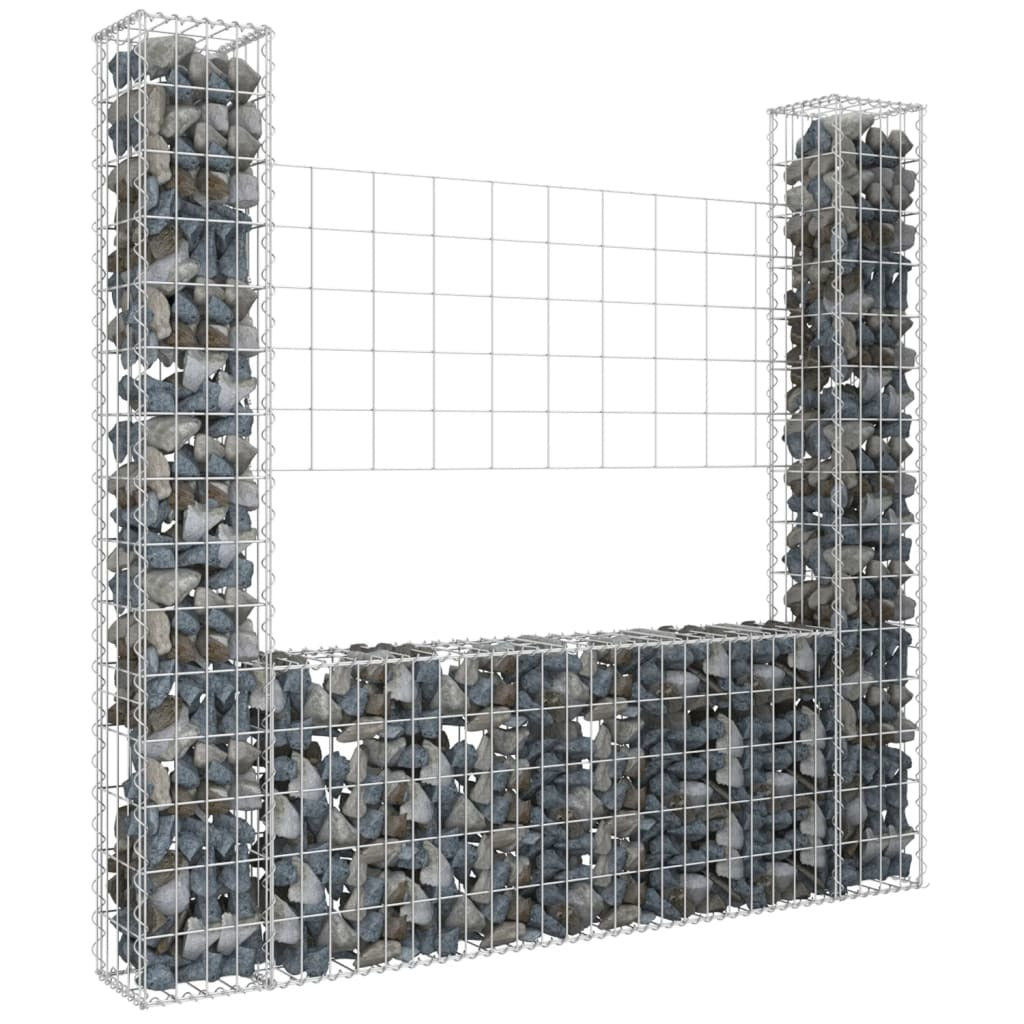 U-shape Gabion Basket with 2 Posts Iron 55.1"x7.9"x59.1"