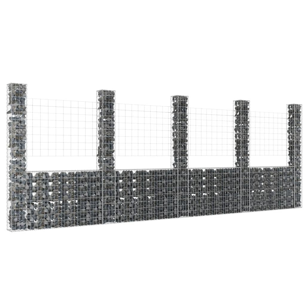 U-shape Gabion Basket with 5 Posts Iron 196.9"x7.9"x78.7"