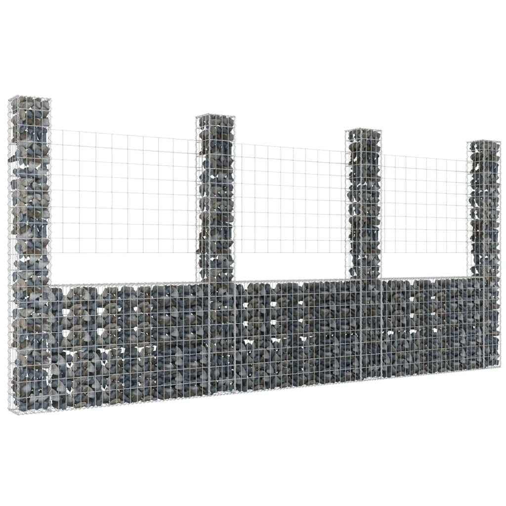 U-shape Gabion Basket with 4 Posts Iron 149.6"x7.9"x78.7"