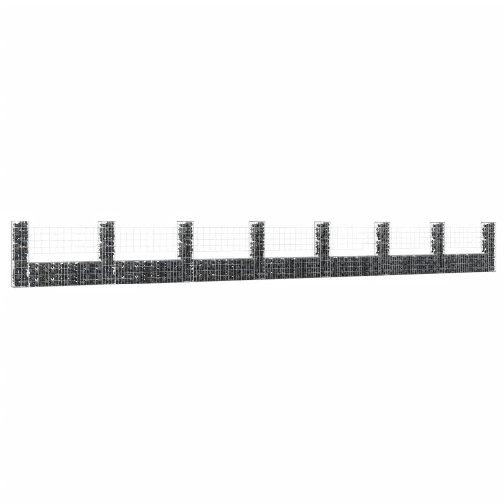 U-shape Gabion Basket with 8 Posts Iron 338.6"x7.9"x39.4"