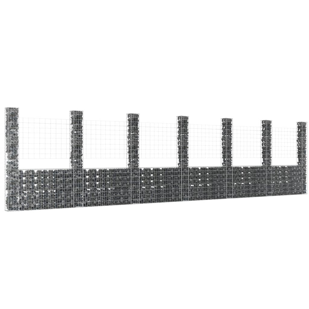 U-shape Gabion Basket with 7 Posts Iron 291.3"x7.9"x78.7"