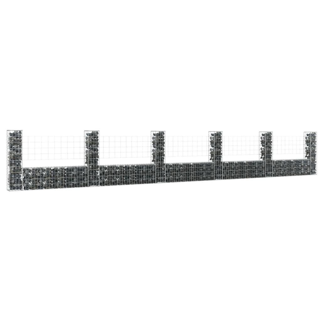 U-shape Gabion Basket with 6 Posts Iron 244.1"x7.9"x39.4"