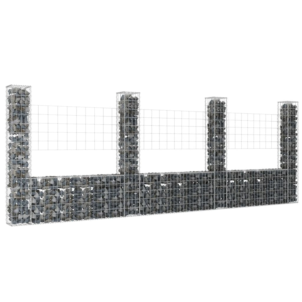 U-shape Gabion Basket with 4 Posts Iron 149.6"x7.9"x59.1"