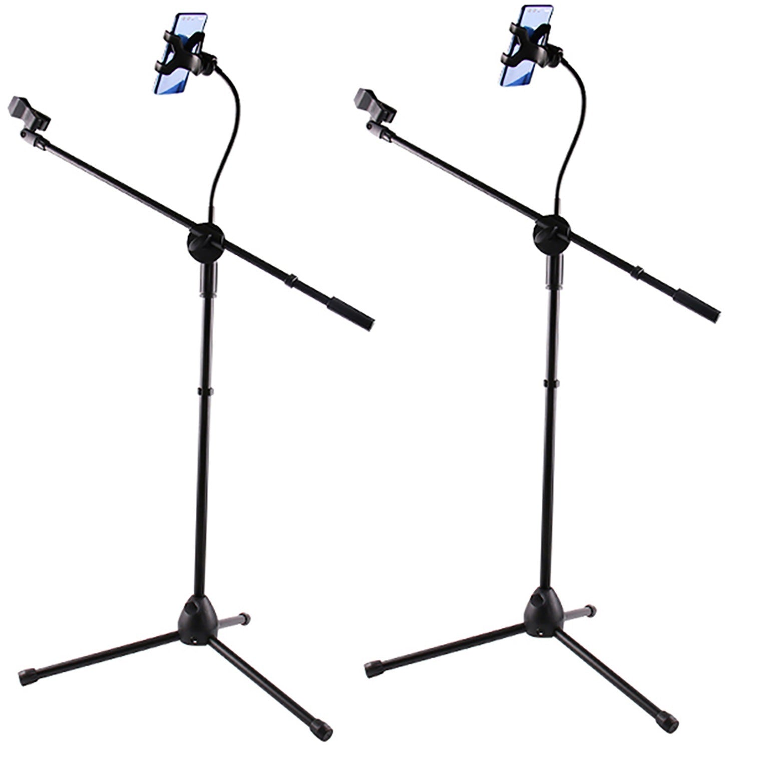 5 Core Microphone Stand + Phone Holder Floor Boom Mic Stand Gooseneck + Tablet Holder Collapsible Adjustable Tripod Mic Stand w Two Mic Clips + Carry Bag for Singing Karaoke Studio Parties MS MOB