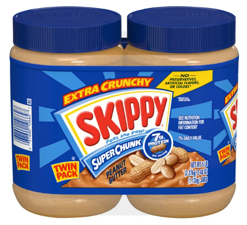 SKIPPY SUPER CHUNK Peanut Butter;  7 g Protein Per Serving;  40 oz Jar Twin Pack