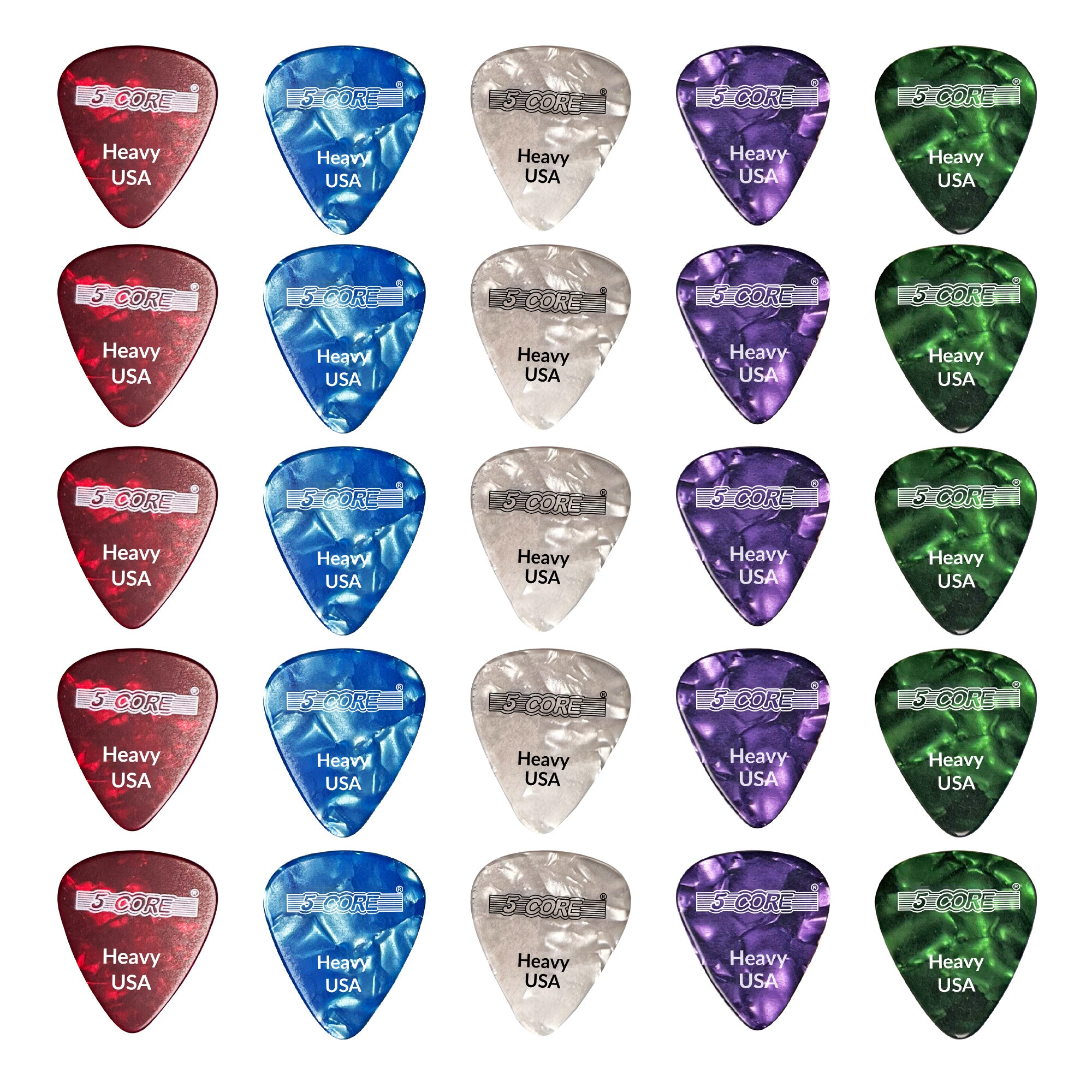 5 Core Guitar Picks 20 Pcs | Guitar Pick for Bass, Electric, Acoustic| Heavy Gauge Durable Premium Celluloid Guitar Picks 0.96mm| 4xRed, 4xGreen, 4xWhite, 4xPurple, 4xBlue- G PICK H RGWPB 20PK