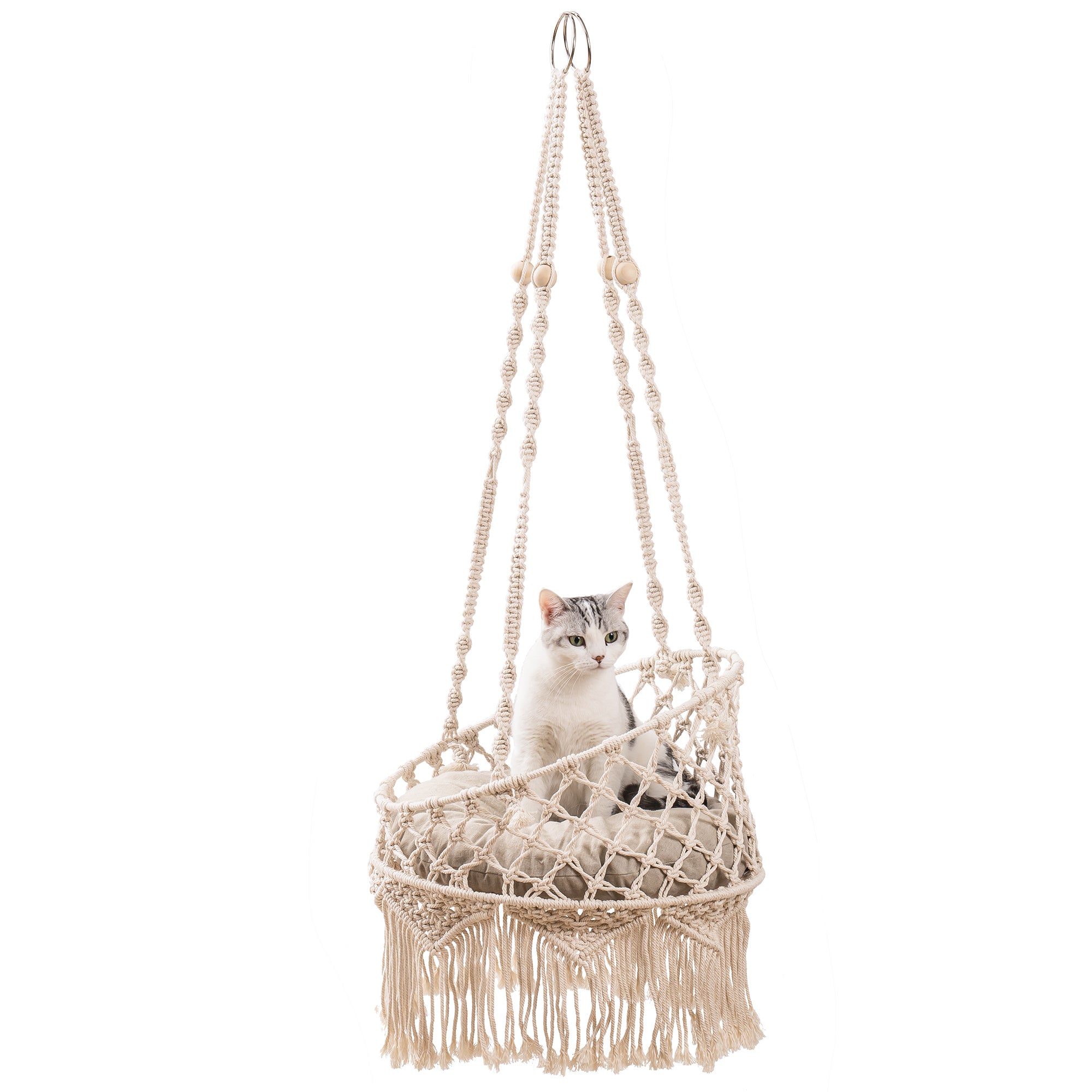 Macrame Cat Hammock, Hanging Cat Bed Hammock Cat Swing for Indoor Cats, Boho Cat Swing Bed for Sleeping