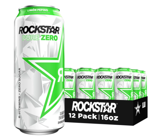 Rockstar Pure Zero Sugar Limon Pepino - Lime Cucumber Energy Drink;  16 oz;  12 Pack Cans