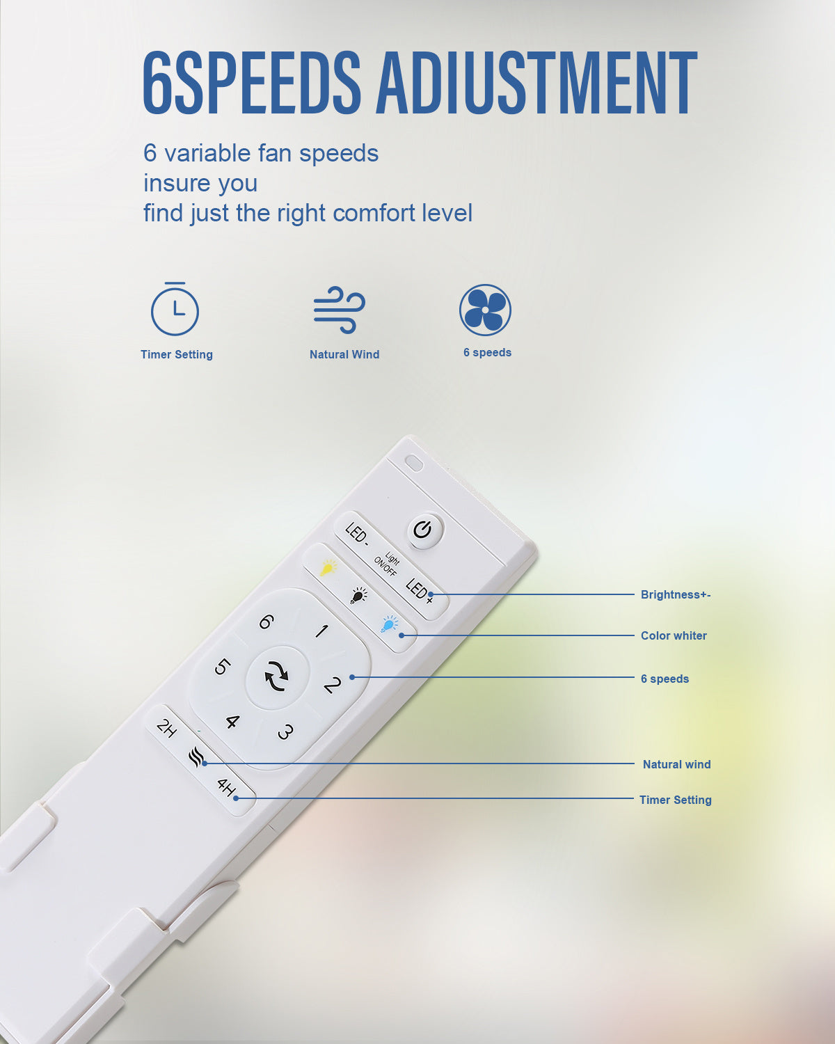 52 Inch Ceiling Fan Light With 6 Speed Remote Silver 3 Wood Blade Reversible DC Motor For Bedroom