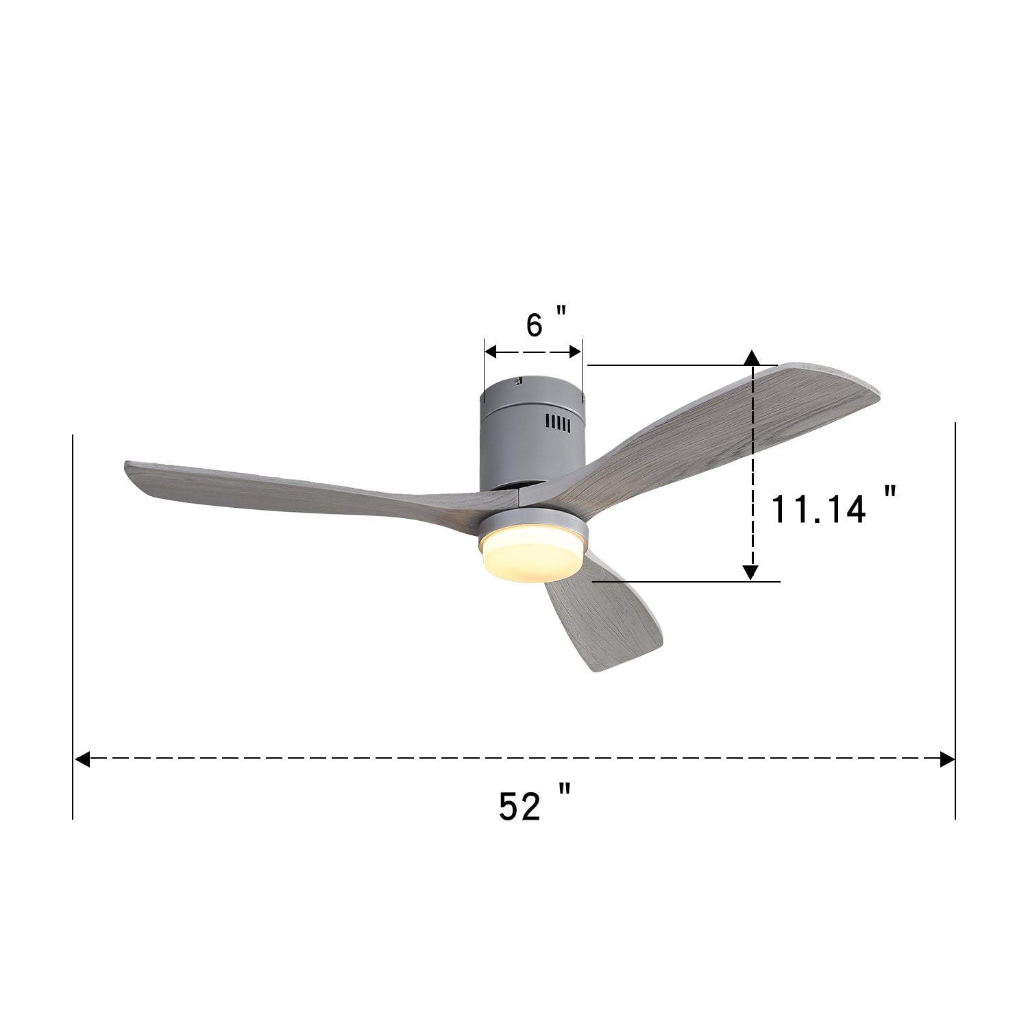 52 Inch Indoor Ceiling Fan With Dimmable 6 Speed Remote Silver 3 Solid Wood Blade Reversible DC Motor For Living Room Stop Receiving WF Orders