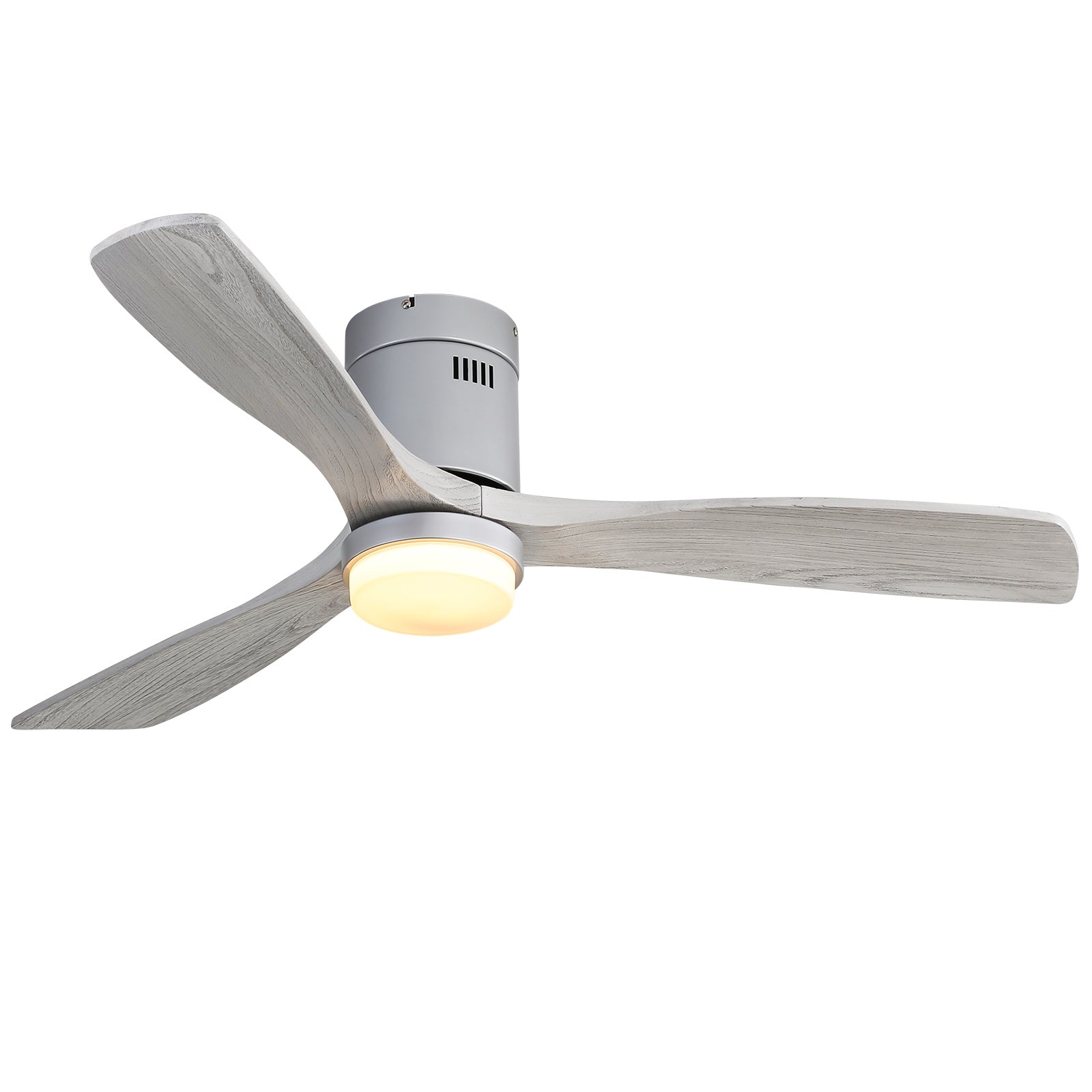 52 Inch Indoor Ceiling Fan With Dimmable 6 Speed Remote Silver 3 Solid Wood Blade Reversible DC Motor For Living Room