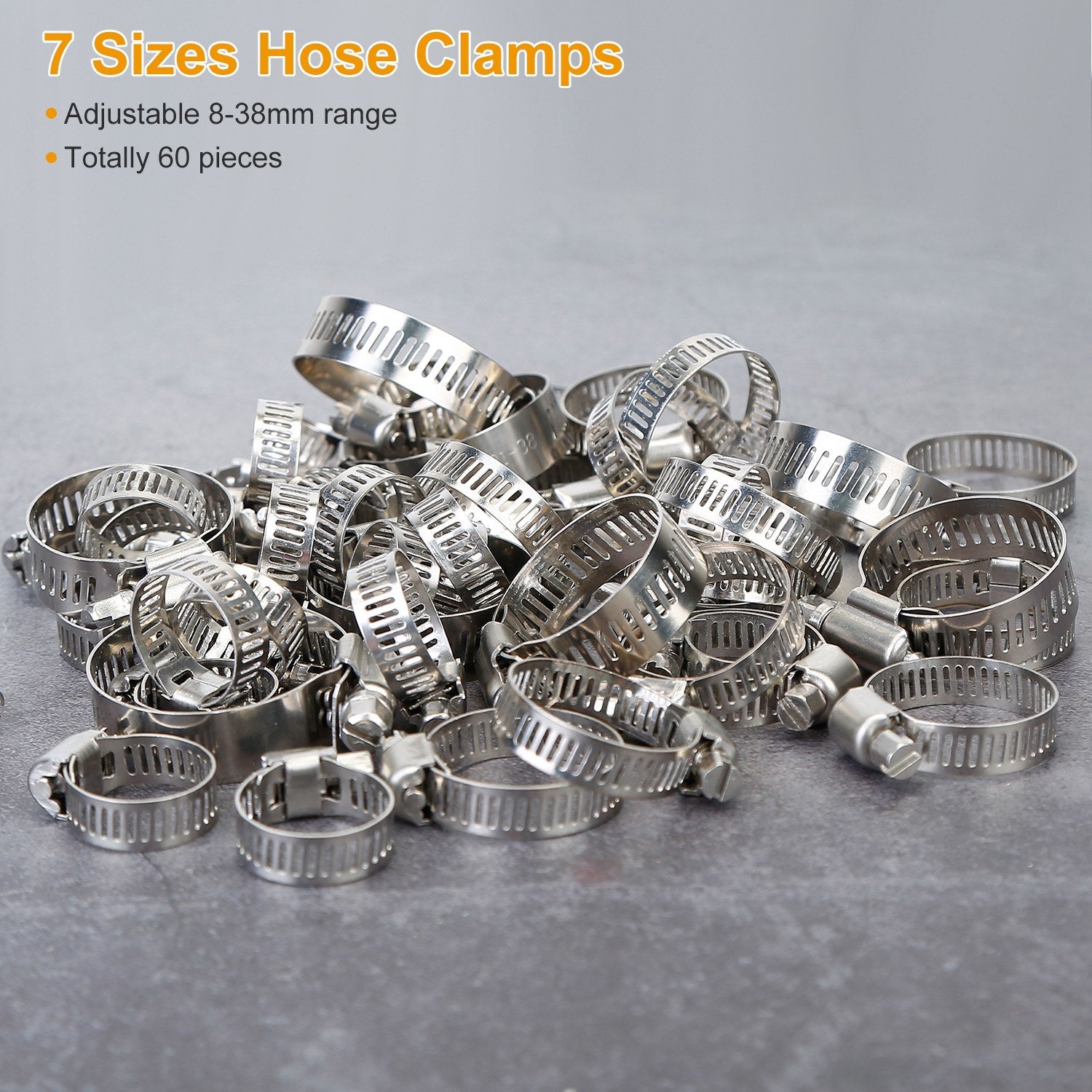60Pcs Hose Clamp Set Stainless Steel Adjustable Worm Gear Assortment Pipe Tube Hose Clip Kit For Plumbing Automotive Mechanical