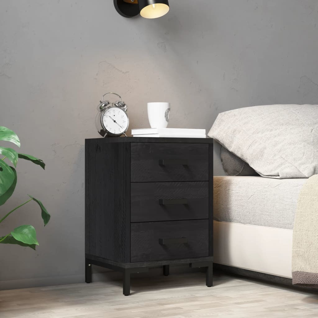 Bedside Cabinet Black 15.7"x11.8"x21.7" Solid Wood Pine